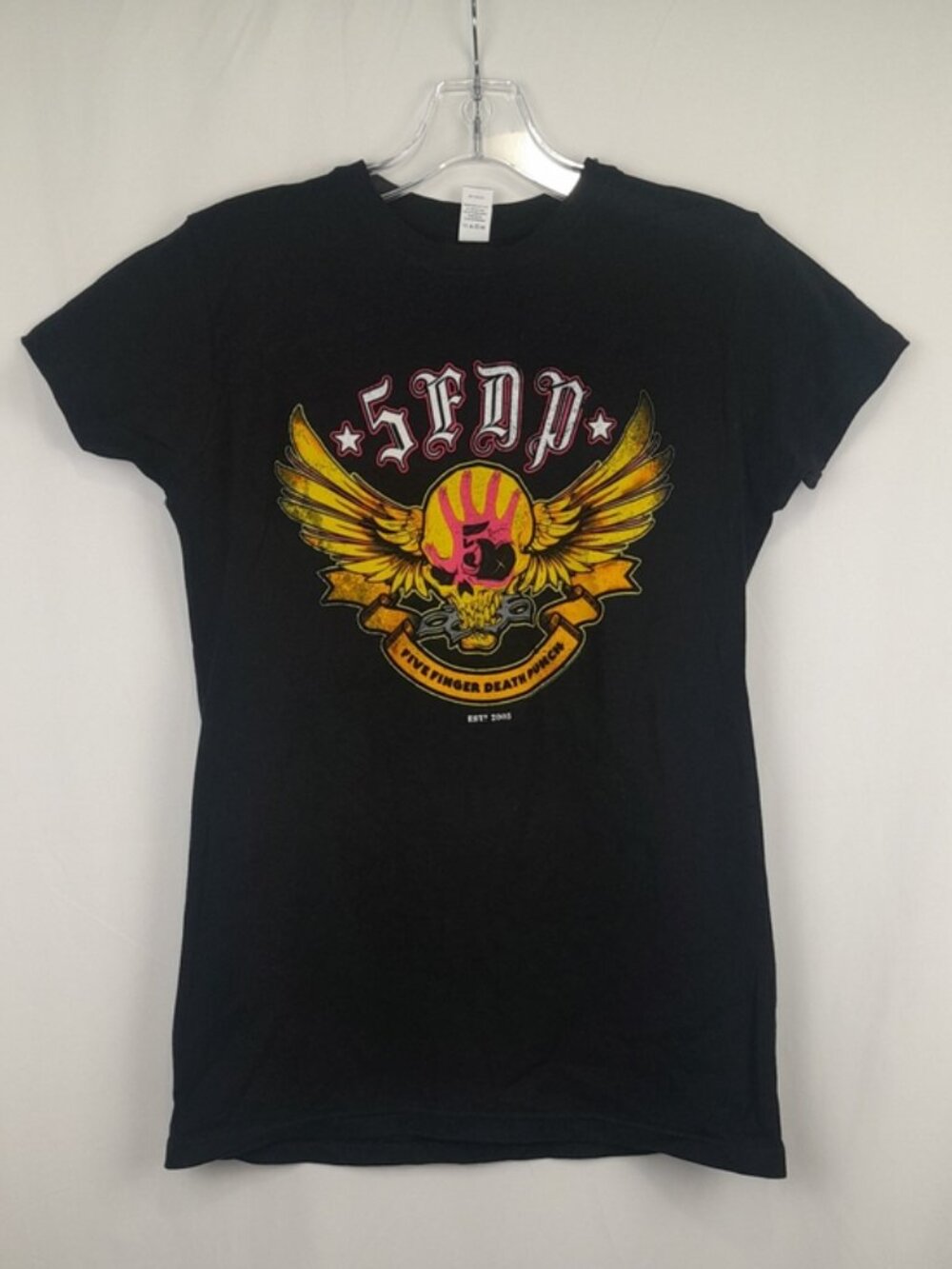 Five Finger Death Punch 5FDP Punk Band Womens Winged Skull Graphic Short Sleeve